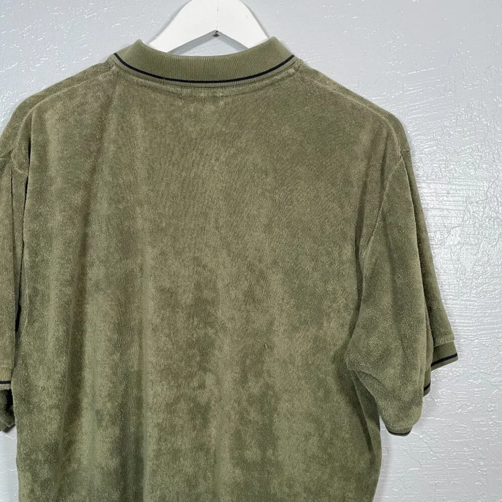 J Crew Men S Olive Green Terry Cloth Polo Shirt Short Sleeve Collared Preppy